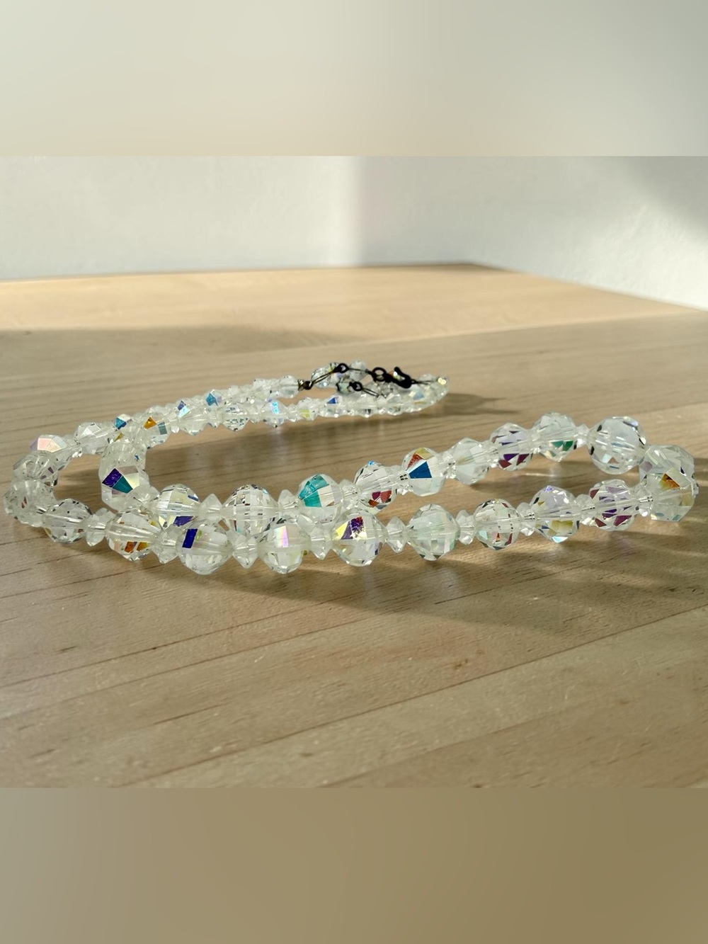 Vintage Laguna AB Crystal Necklace Aurora Borealis Beaded 20-22” Shepherds Hook - Picture 11 of 17